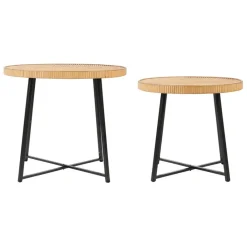 Table basse (lot de 2) en bambou, rotin et pieds en fer noir - Saori