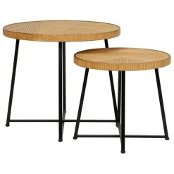 Table basse (lot de 2) en bambou, rotin et pieds en fer noir - Saori