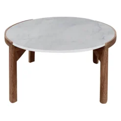 Table basse rond en manguier et marbre naturel et blanc d80cm - Agate