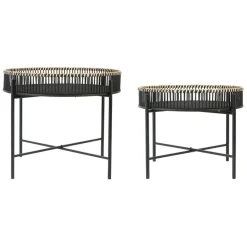 Table basse ronde (x2) en bambou et fer noir