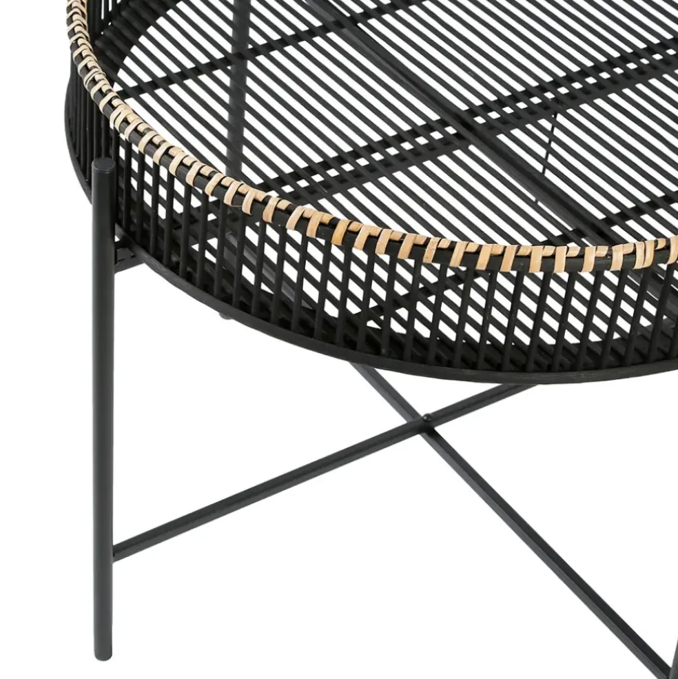 Table basse ronde (x2) en bambou et fer noir