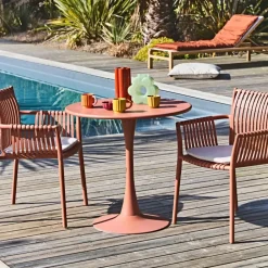 Table de jardin rond en fer terracotta d80cm - Lumi