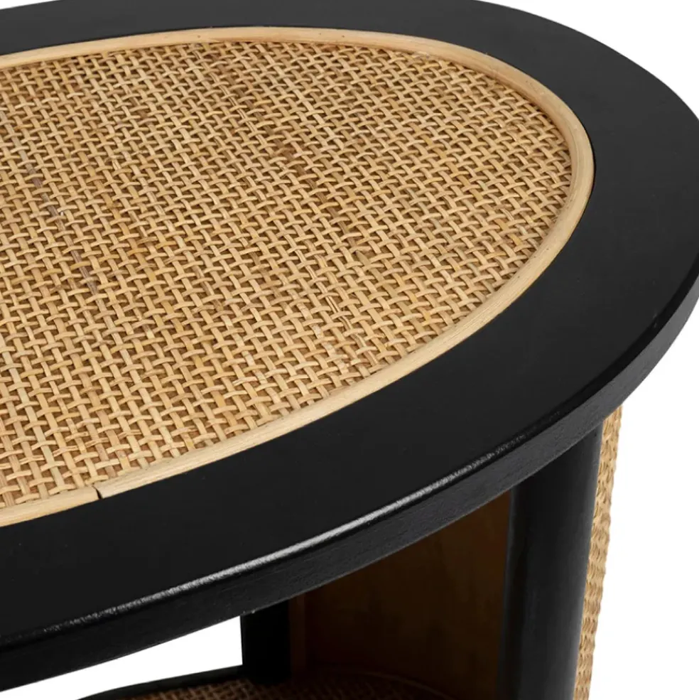Table d'appoint en rotin et sapin naturel et noir - Balamea