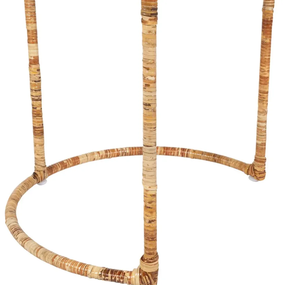 Table gigogne rond par 2 en fer et rotin naturel 50x50cm - Pasil