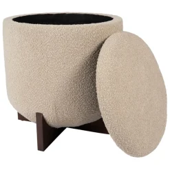 Tabouret coffre en tissu et pin beige - Alpinia