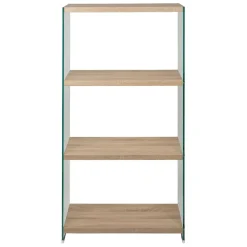 Étagère 3 niveaux en verre trempé et bois h165cm - Adela