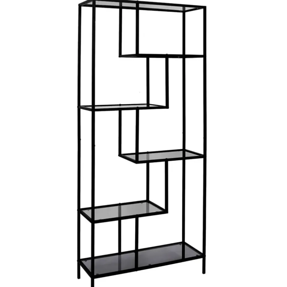 Étagère en métal noir verre fumé h180cm - Edgard