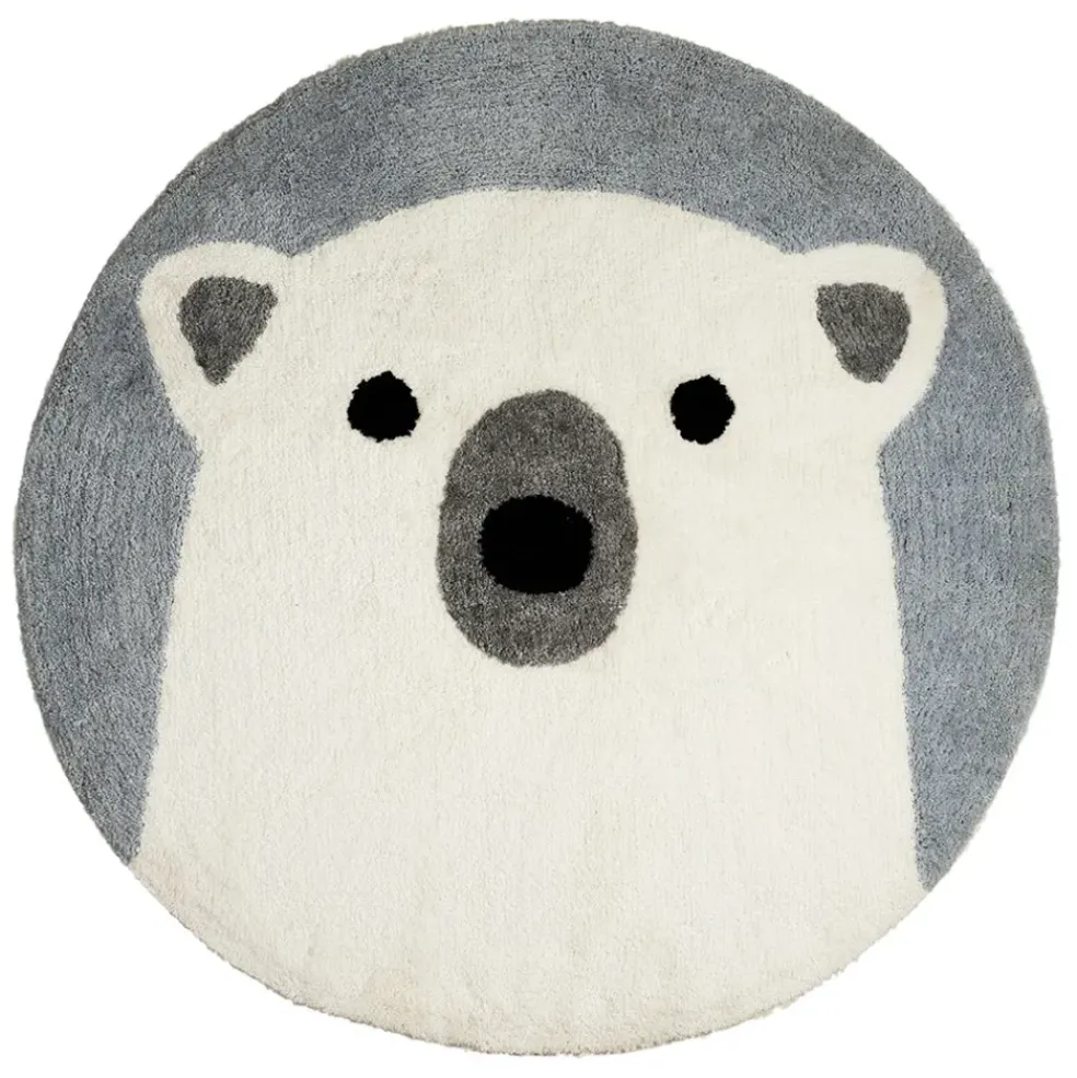 Tapis rond ours tufté en coton banc et bleu d120cm - Banquise