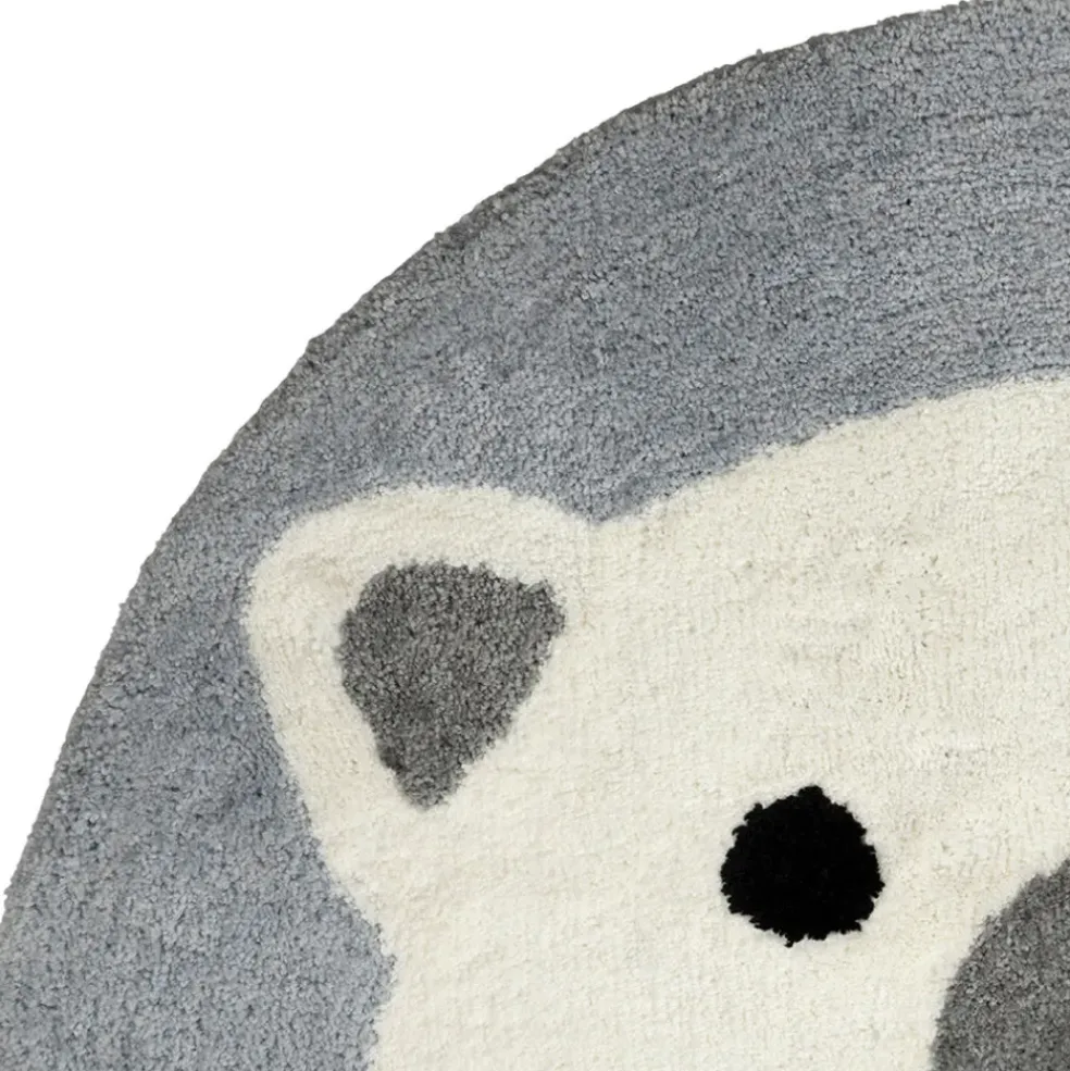 Tapis rond ours tufté en coton banc et bleu d120cm - Banquise