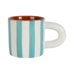 Tasse à café en grès rayée turquoise et blanc 17cl - Alaria