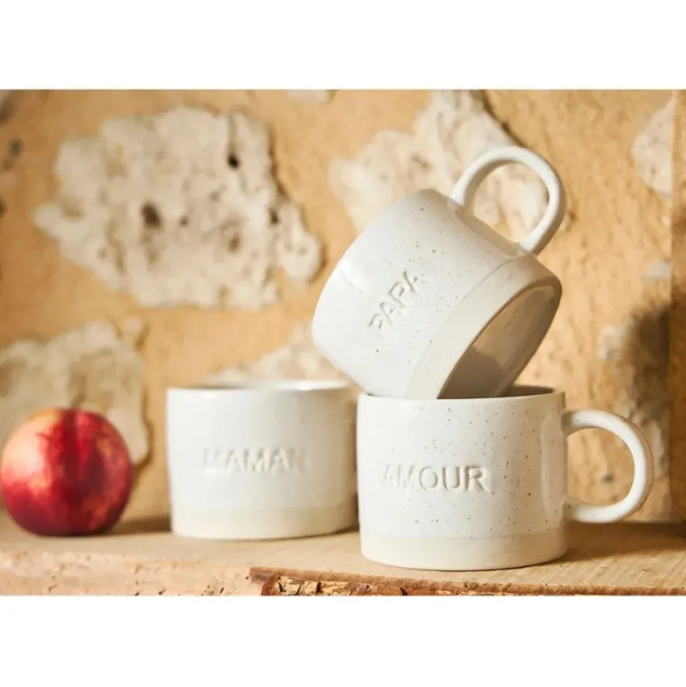 Tasse à thé maman en grès écru moucheté 30cl