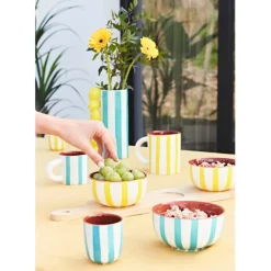 Tasse en grès rayée turquoise et blanc 10cl - Alaria