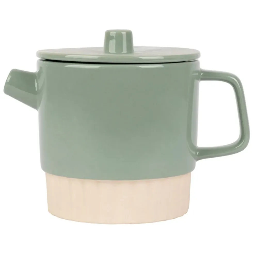 Théière avec filtre en grès sauge 90cl - cannelé