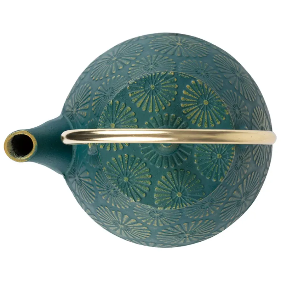 Théière en fonte émeraude et dorée - lotus