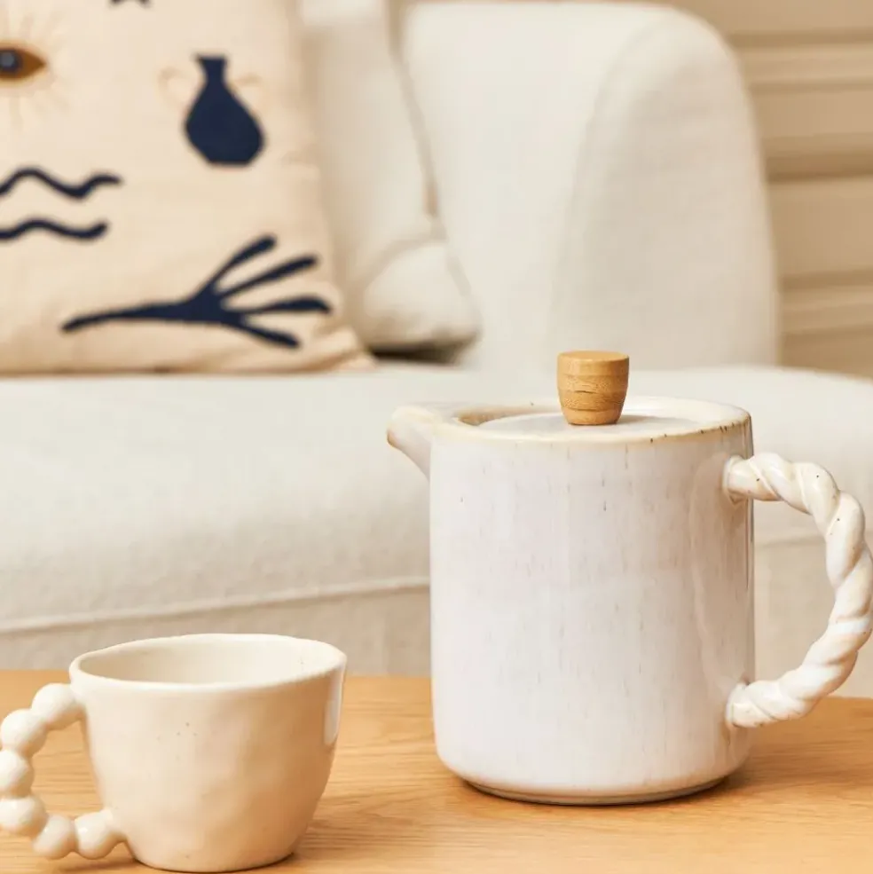 Théière en grès blanc et filtre en inox 1l - Organic
