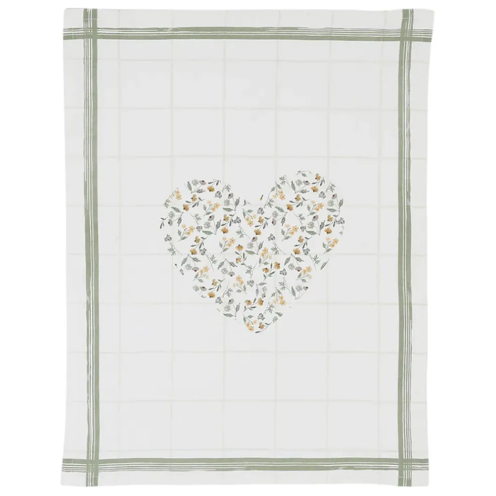 Torchon collect cœur vert 50x70cm en coton - louise