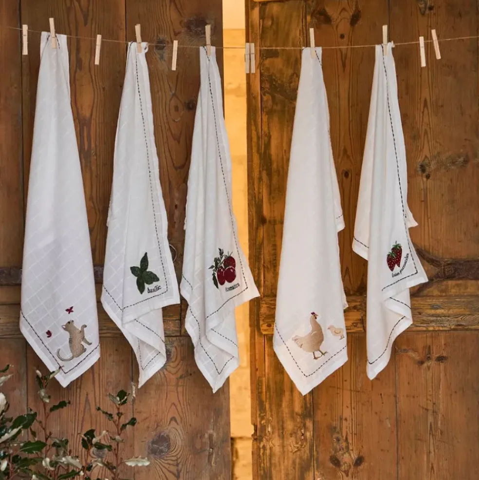 Torchon en coton blanc avec chat 70x50cm - A La Ferme