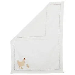 Torchon en coton blanc avec poule 50x70cm - A La Ferme