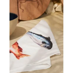Torchon en coton (x3) faune marine blanc et corail 50x70cm