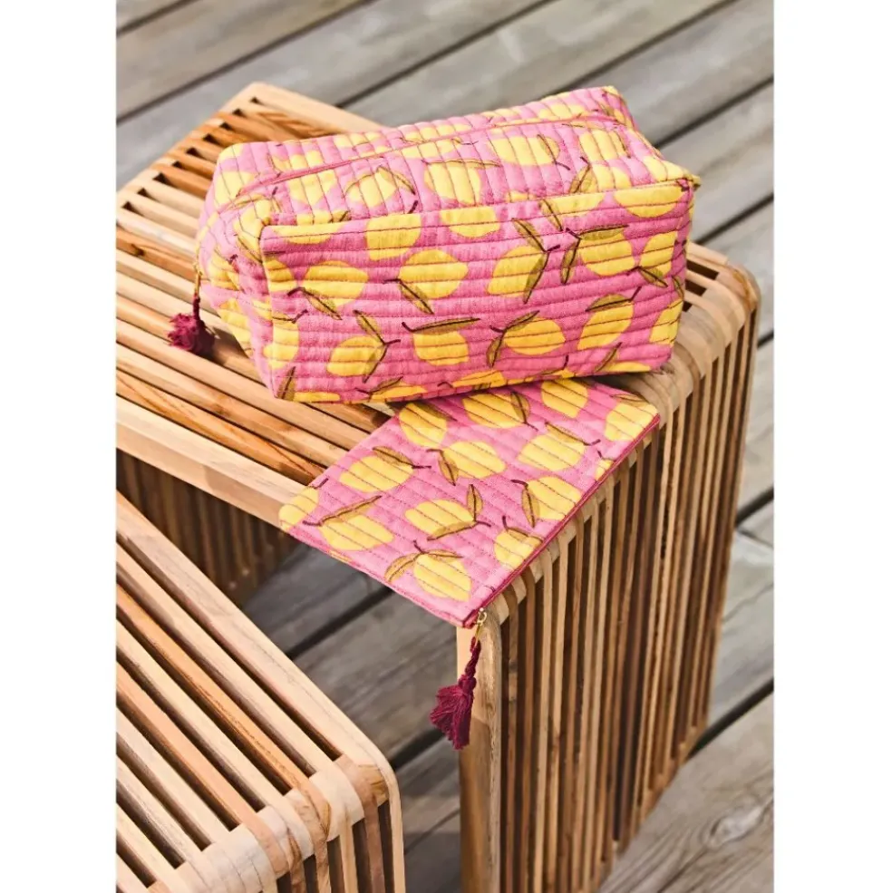Trousse de toilette citron en coton rose