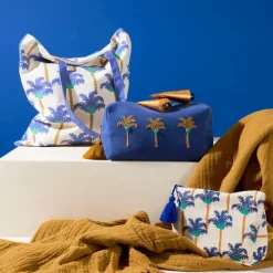 Trousse de toilette en coton et polyester indigo palmier - Mocoa