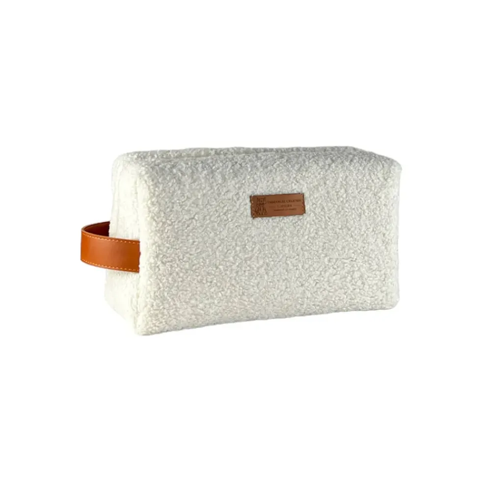 Trousse nomade m bouclette ecru 29x11xh14cm