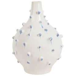 Vase dame jeanne en grès blanc et bleu h25cm - Delicio