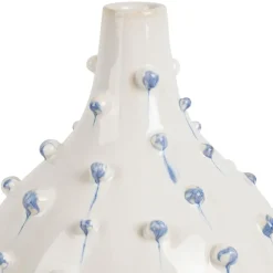 Vase dame jeanne en grès blanc et bleu h25cm - Delicio