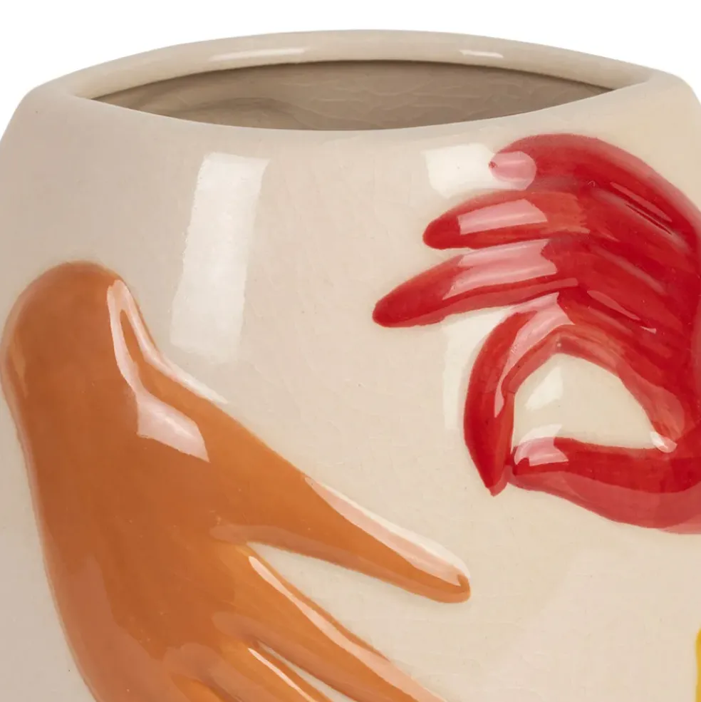 Vase en porcelaine avec mains multicolore h22.5cm - Visage-Arty