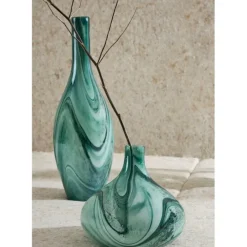Vase en verre vert et blanc h22cm - Silicio