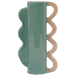 Vase vert et corail en grès - funny