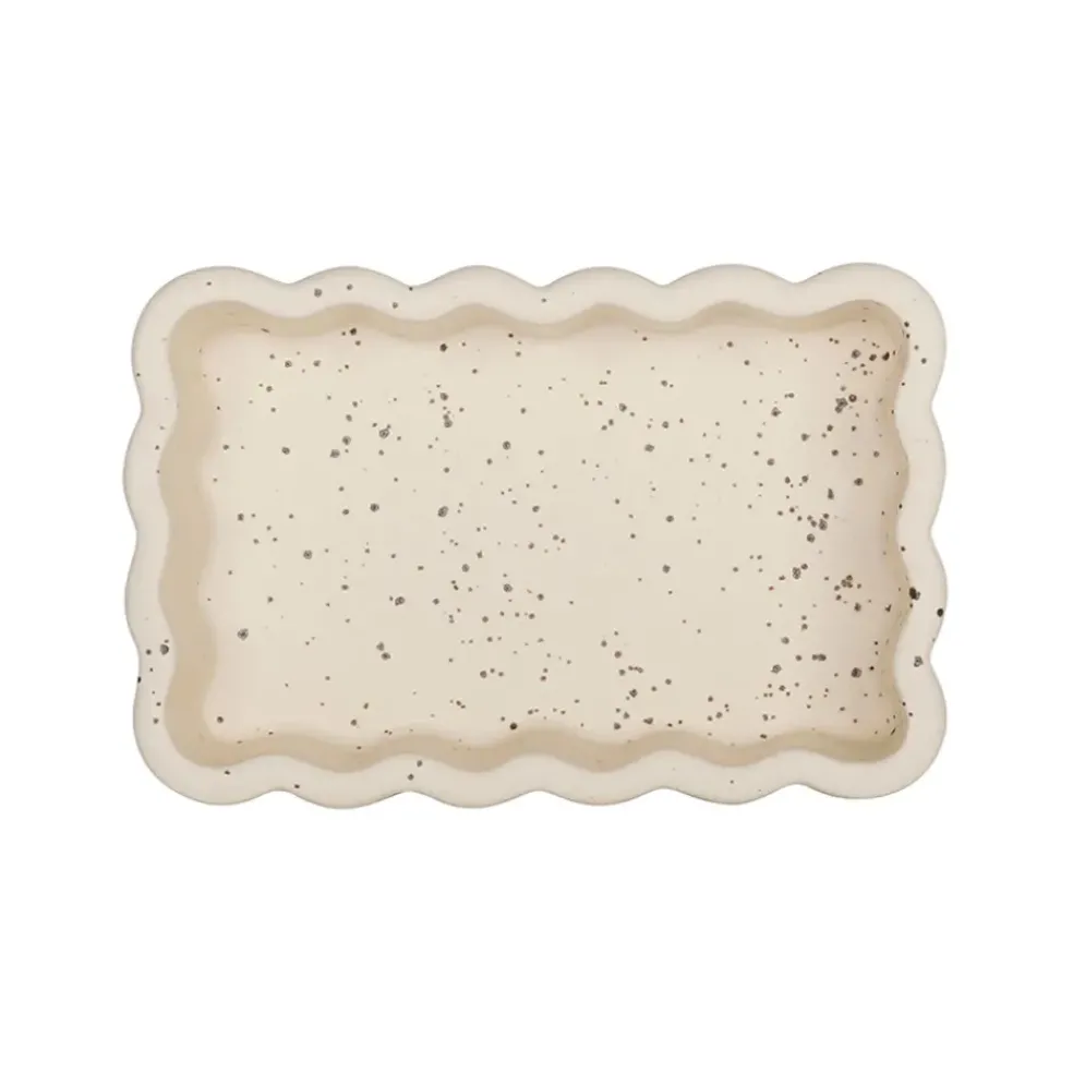 Vide poche rectangle en grès beige 14x9cm - Aurore
